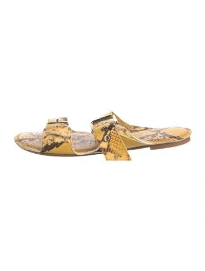 Pre-owned Jamie Haller Embossed Leather Animal Print Slides In Gold
