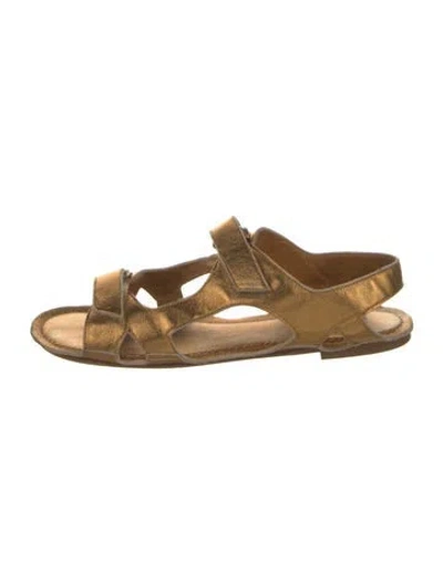 Pre-owned Jamie Haller Leather T-strap Sandals In Gold