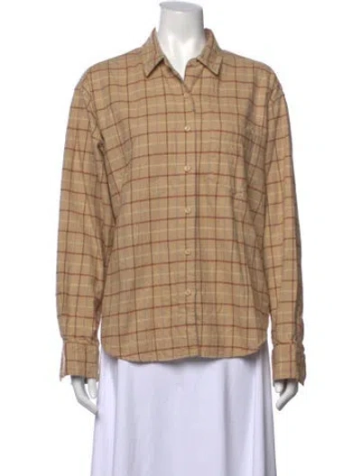 Pre-owned Jamie Haller Plaid Print Long Sleeve Button-up Top In Neutrals