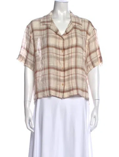Pre-owned Jamie Haller Plaid Print V-neck Button-up Top W/ Tags In Neutral