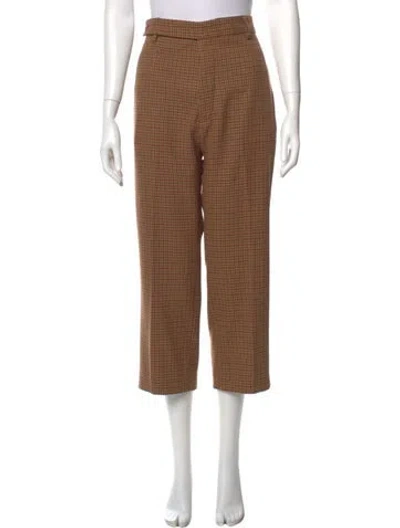 Pre-owned Jamie Haller Plaid Print Wide Leg Pants In Brown