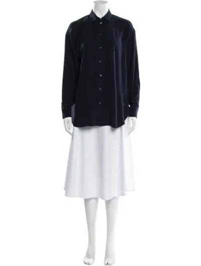 Pre-owned Jamie Haller Silk Long Sleeve Button-up Top In Blue