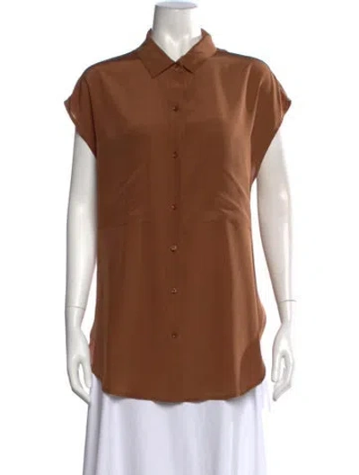 Pre-owned Jamie Haller Silk Short Sleeve Button-up Top In Brown