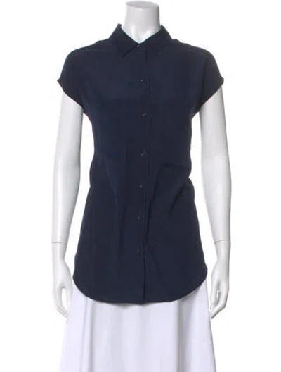 Pre-owned Jamie Haller Silk Short Sleeve Button-up Top W/ Tags In Blue