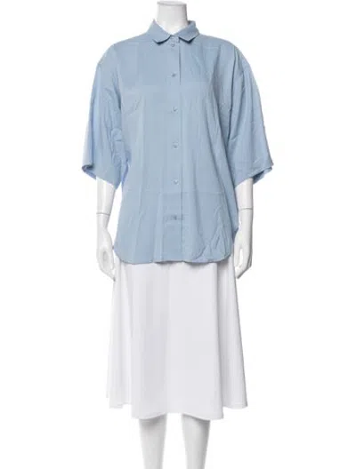 Pre-owned Jamie Haller Silk Three-quarter Sleeve Button-up Top In Blue
