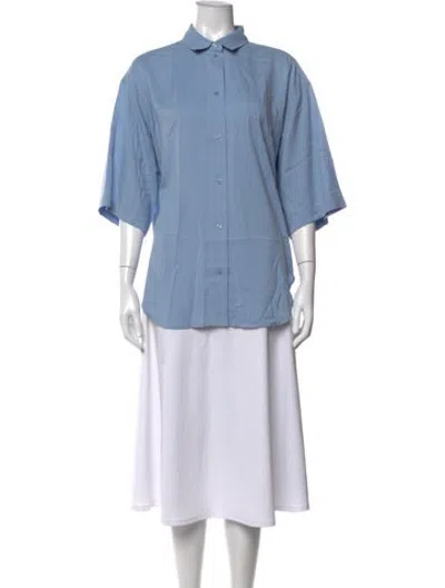 Pre-owned Jamie Haller Silk Three-quarter Sleeve Button-up Top W/ Tags In Blue