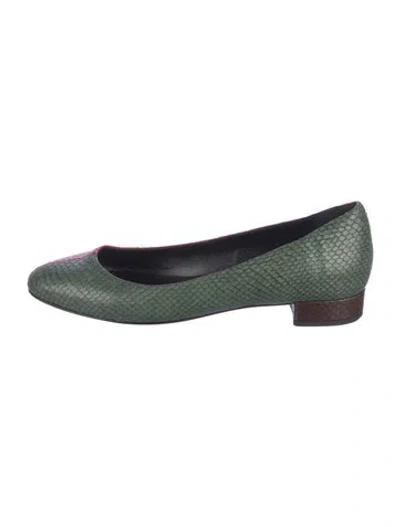 Pre-owned Jamie Haller Snakeskin Flats In Green