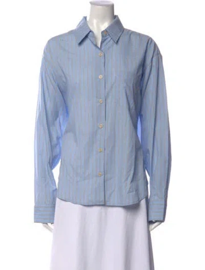 Pre-owned Jamie Haller Striped Long Sleeve Button-up Top In Blue