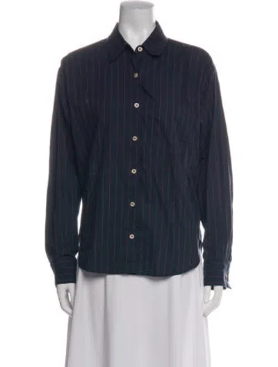 Pre-owned Jamie Haller Striped Long Sleeve Button-up Top In Blue
