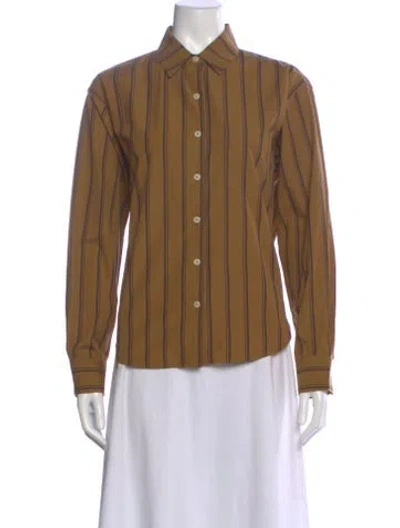 Pre-owned Jamie Haller Striped Long Sleeve Button-up Top In Brown