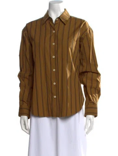 Pre-owned Jamie Haller Striped Long Sleeve Button-up Top In Brown