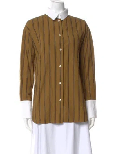 Pre-owned Jamie Haller Striped Long Sleeve Button-up Top In Green