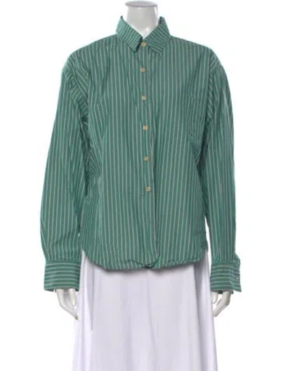 Pre-owned Jamie Haller Striped Long Sleeve Button-up Top In Green