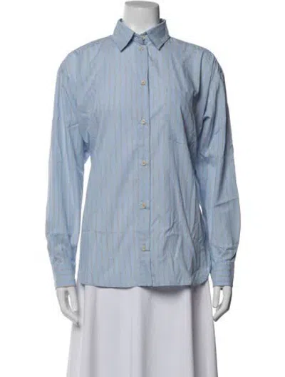 Pre-owned Jamie Haller Striped Long Sleeve Button-up Top W/ Tags In Blue
