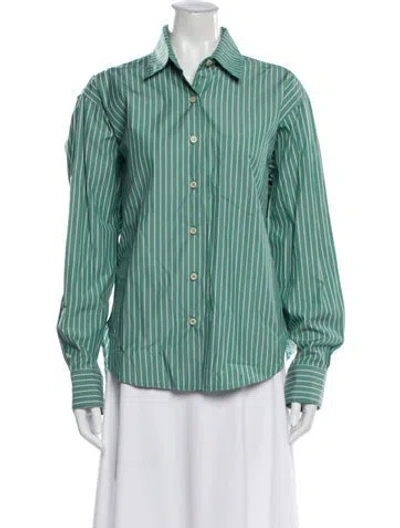 Pre-owned Jamie Haller Striped Long Sleeve Button-up Top W/ Tags In Green