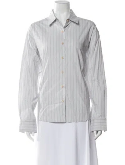 Pre-owned Jamie Haller Striped Long Sleeve Button-up Top In White