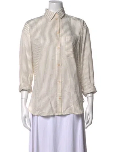 Pre-owned Jamie Haller Striped Three-quarter Sleeve Button-up Top In Neutral
