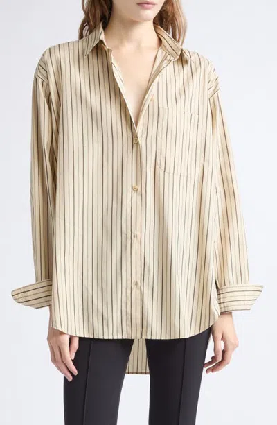Jamie Haller The Essential Stripe Cotton & Silk Button-up Shirt In Cream Black Stripe