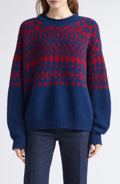 Jamie Haller The Fair Isle Cashmere Crewneck Sweater In Navy/red