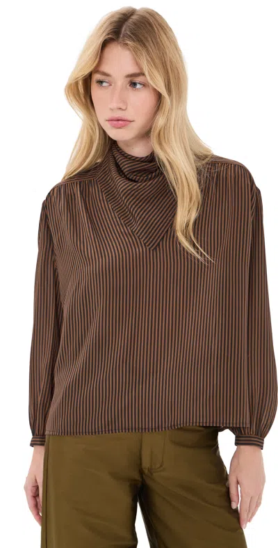 Jamie Haller The Hankie Silk Blouse Jh Signature Stripe In Brown