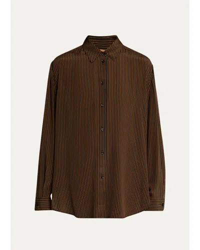 Jamie Haller The Lucy Striped Silk Button-down Blouse In Brown