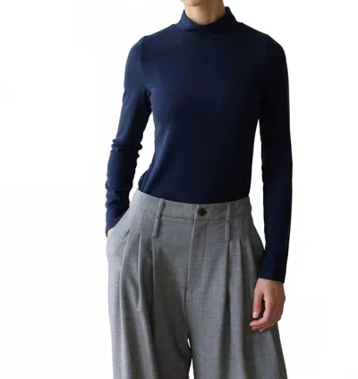 Jamie Haller The Mock Neck Long Sleeve Tee In Navy In Blue