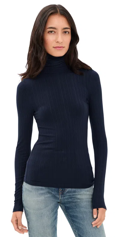 Jamie Haller The Variegated Rib Turtleneck Tee Navy In Black