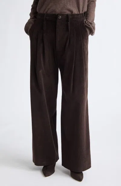 Jamie Haller Triple Pleat Wide Leg Corduroy Trousers In Brown