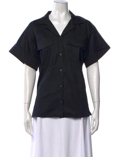 Pre-owned Jamie Haller V-neck Short Sleeve Button-up Top In Black