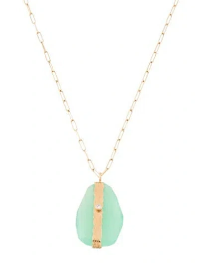 Pre-owned Jamie Joseph 14k Chrysoprase & Diamond Pendant Necklace, 18" In Multi