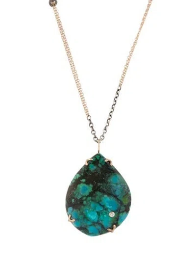 Pre-owned Jamie Joseph Turquoise & Diamond Pendant Necklace, 25" In Multi