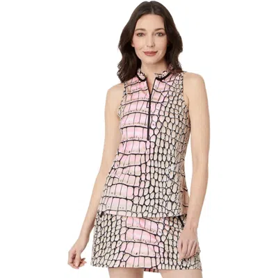 Jamie Sadock Caiman Top Women's Ivory Crocodile Print Sleeveless Frog417 In Multi