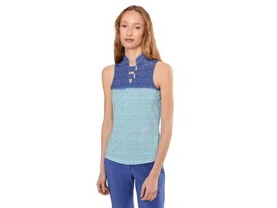 Jamie Sadock Dotted Up Print Sleeveless Polo In Blue