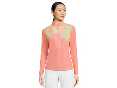 Jamie Sadock Flare Print Long Sleeve Sunsense 1/4 Zip Top In Orange