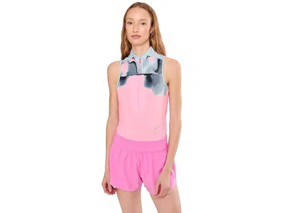 Jamie Sadock Flare Print Sleeveless Polo In Pink