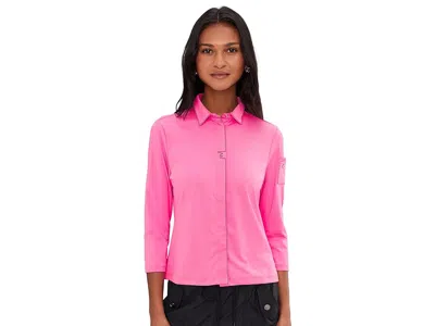 Jamie Sadock Full Zip Front Pointed Collar Contoured Seams In Pink