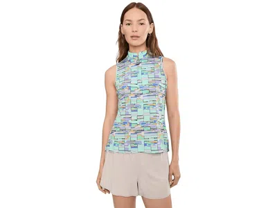 Jamie Sadock Geometric Blur Print Sleeveess Top Women's Clothing Green: Lg In Multi