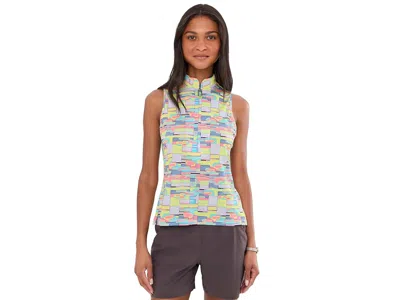 Jamie Sadock Geometric Blur Print Sleeveess Top Women's Clothing Yellow: Lg In Multi