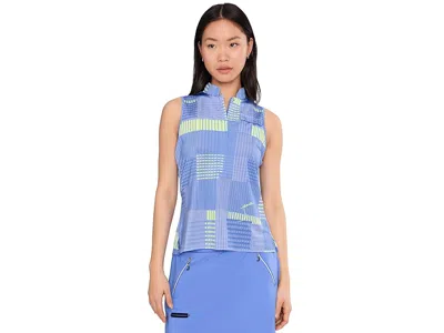 Jamie Sadock Geometric Plaid Short Stand Collar Partial Front Zipper In Purple