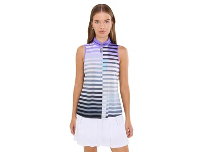 Jamie Sadock Gradient Stripe Sleeveless Golf Top Women's Clothing Black: Md, Polyester/spandex In Blue