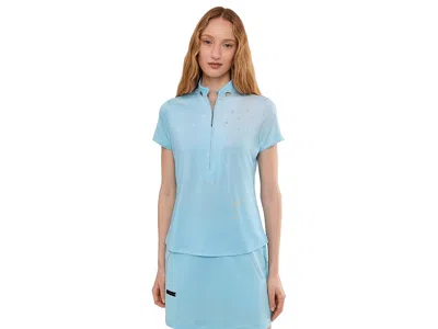 Jamie Sadock Happy Heart Top Short Sleeve Zip Neck In Blue