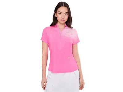 Jamie Sadock Happy Heart Top Short Sleeve Zip Neck In Pink