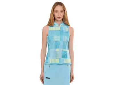 Jamie Sadock Mad Plaid Sleeveless Print Top In Blue