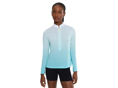 Jamie Sadock Ombre Stripe Long Sleeve Zip Mock Golf Top Women's Clothing Blue: Xl, Polyester/spandex