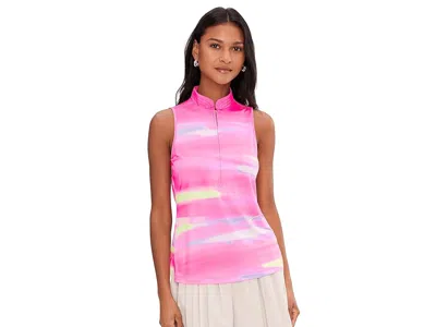 Jamie Sadock Painted Sunset Sleeveless Front Zip In Pink