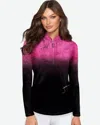Jamie Sadock Pebble Sunsense Polo Top Women's Multi Ombre Long Sleeve Srt602 In Pink