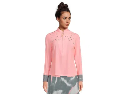 Jamie Sadock Raindrops Print Long Sleeve Sunsense Top In Pink