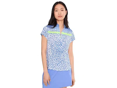 Jamie Sadock Short Sleeve Mandarin Collar Front Placket Zipper In Blue