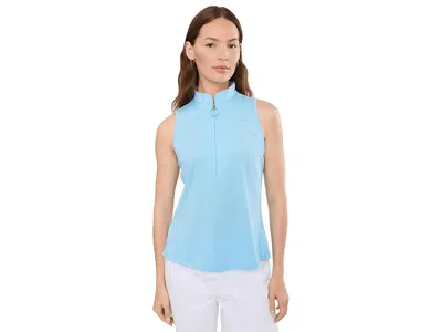 Jamie Sadock Sleeveless Zip Mock Top With Stud Detail Women's Clothing Blue: Lg