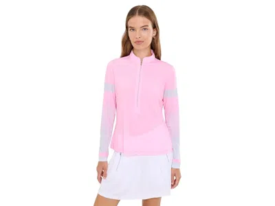Jamie Sadock Soft Ombre Panel Long Sleeve Zip Mock Golf Top Women's Clothing Pink: Xs, Polyester/spandex